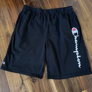 Champion Mens Spellout Logo Athletic Shorts Black Size 2XL